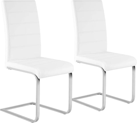 Rootz Dining Room Chairs Set of 2 - Swing Chair - High Backrest Chairs - White Faux Leather - Stable, Ergonomic, Floor-Friendly - 41cm x 100cm x 55.5cm