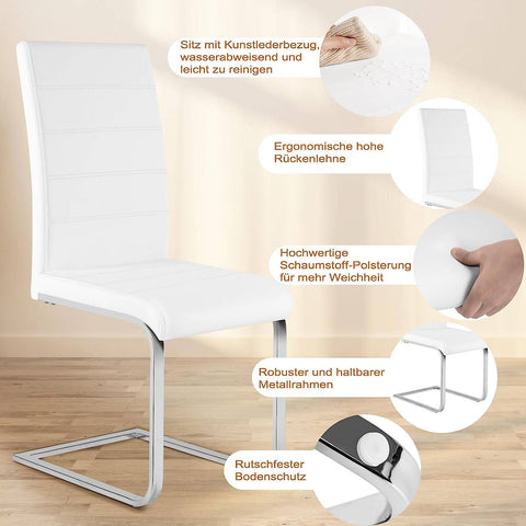 Rootz Dining Room Chairs Set of 2 - Swing Chair - High Backrest Chairs - White Faux Leather - Stable, Ergonomic, Floor-Friendly - 41cm x 100cm x 55.5cm