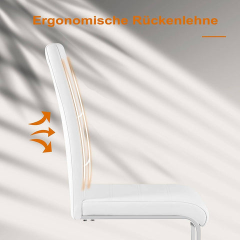 Rootz Dining Room Chairs Set of 2 - Swing Chair - High Backrest Chairs - White Faux Leather - Stable, Ergonomic, Floor-Friendly - 41cm x 100cm x 55.5cm