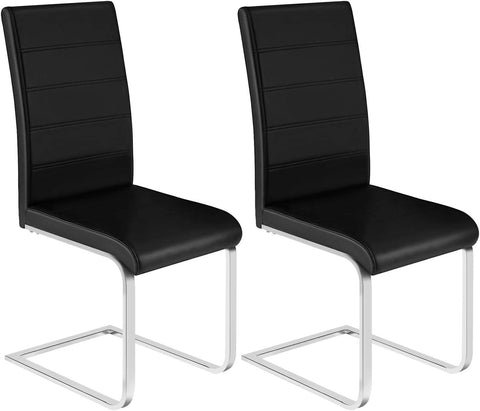 Rootz Dining Room Chairs Set of 2 - Swing Chair - High Backrest Chairs - Black Faux Leather - Stable & Secure - Ergonomic Comfort - Floor-Friendly Design - 41cm x 100cm x 55.5cm