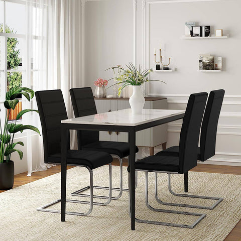 Rootz Dining Room Chairs Set of 2 - Swing Chair - High Backrest Chairs - Black Faux Leather - Stable & Secure - Ergonomic Comfort - Floor-Friendly Design - 41cm x 100cm x 55.5cm