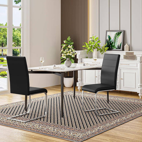 Rootz Dining Room Chairs Set of 2 - Swing Chair - High Backrest Chairs - Black Faux Leather - Stable & Secure - Ergonomic Comfort - Floor-Friendly Design - 41cm x 100cm x 55.5cm