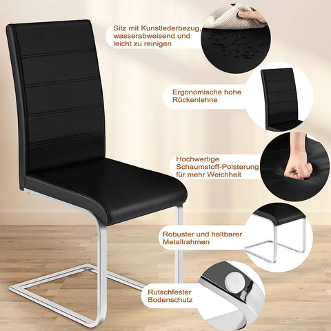 Rootz Dining Room Chairs Set of 2 - Swing Chair - High Backrest Chairs - Black Faux Leather - Stable & Secure - Ergonomic Comfort - Floor-Friendly Design - 41cm x 100cm x 55.5cm