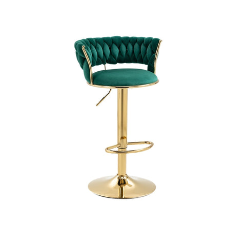 Rootz Adjustable Velvet Bar Stools - Swivel Stools - Ergonomic Seating - Gold Base - 54cm x 48cm x 78cm - Promotes Posture & Comfort
