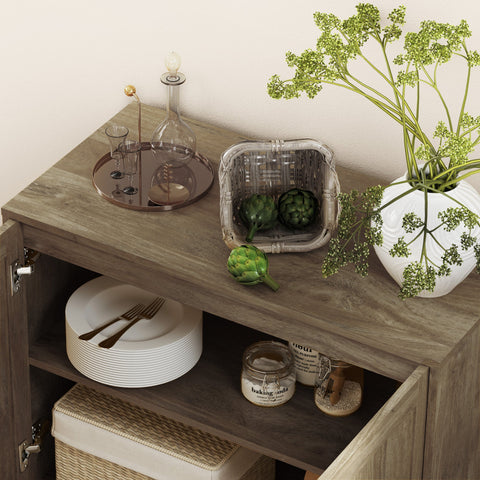 Rootz Sideboard Storage Cabinet - Buffet Table - Wooden Server - Adjustable Shelf - Brown - 80b x 40t x 78h cm