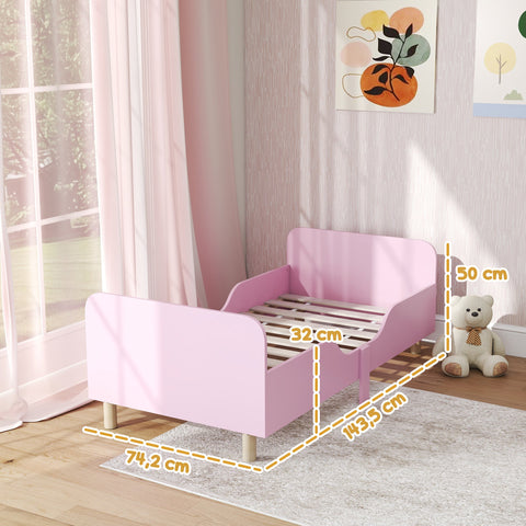 Rootz Pink Children's Bed Frame - Single Bed - Toddler Bed Frame - Protective Grille - MDF & Pine Wood - 143.5cm x 74.2cm x 50cm