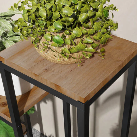 Rootz Bloemenplank - Plantenplank - 4 Niveaus Planttrappen - Bloemenrek - Binnen &amp; Buiten - Metalen Frame - Zwart + Lichtbruin - 80 x 20 x 74 cm