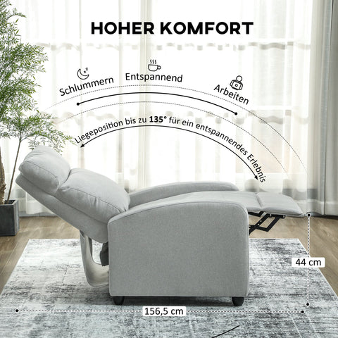 Rootz Relaxation Armchair - Recliner Chair - Lounge Seating - Adjustable Comfort - Linen Polyester - Grey - 69cm x 156.5cm x 101cm