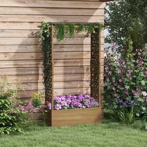 Rootz Rectangular Flower Box with Trellis - Planter Box - Garden Container - Drainage Holes - 112cm x 41cm x 180cm