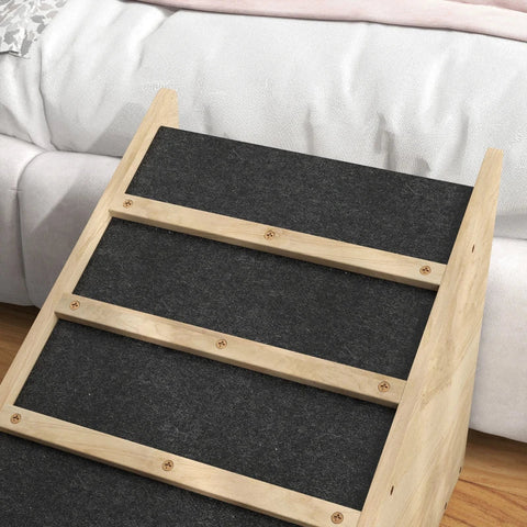 Rootz Pet Stairs - Dog Stairs - Pine Wood - Anti-Slip Coating - Multi-layer Board - Fir Wood - Natural + Gray - 90cm x 40cm x 45cm