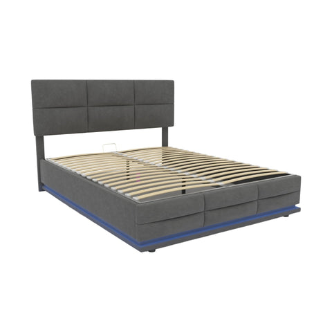 Rootz Double Bed with LED - Upholstered Bed - Velvet Bed - USB Charger & Storage - 208.5cm x 164cm x 115cm