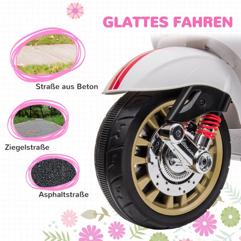 Rootz 6V Vespa Electric Motorcycle - Kids Ride-On Bike - Training Wheels - 3 km/h - 107cm x 47cm x 73cm