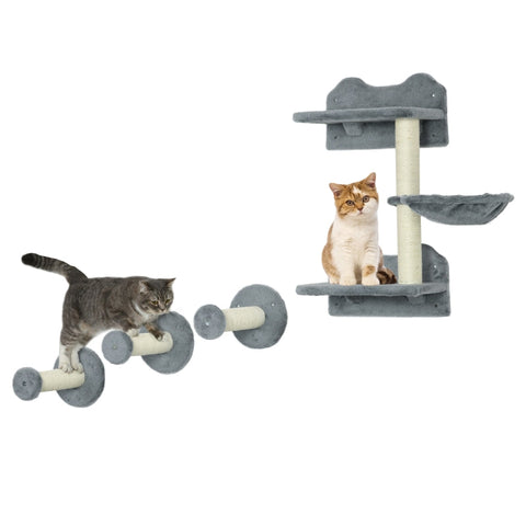 Rootz 4 Piece Cat Climbing Steps Set - Cat Wall Shelves - Cat Activity Center - Sturdy Chipboard - Space-Saving Design - 40cm x 28cm x 73cm