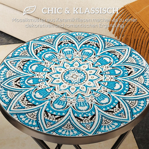 Rootz Mosaic Garden Table - Foldable Terrace Table - Round Patio Tables - Space-Saving Design - Ø35.5 x 55H cm
