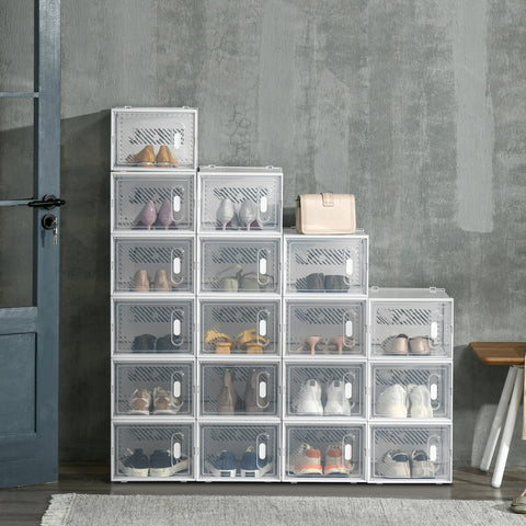 Rootz 18-Part Shoe Shelf - Stackable Shoe Boxes - Magnetic Doors - Dust-Free Storage - 28 x 36 x 21 cm