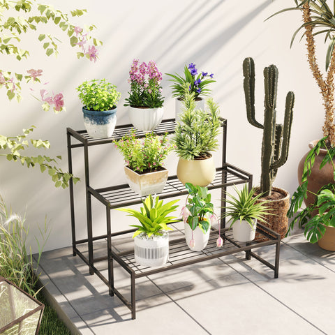 Rootz Flower Pot Stand - 3-Tier Plant Shelf - Metal Plant Holder - Enhances Sunlight - 75x70x66cm