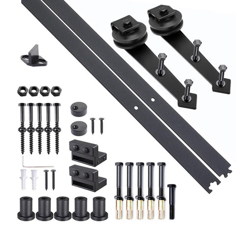 Rootz Sliding Door Gallery Kit - Sliding Door System - Space Saver - Black Carbon Steel - Max 1m Width - 200cm Rail - Holds up to 100kg