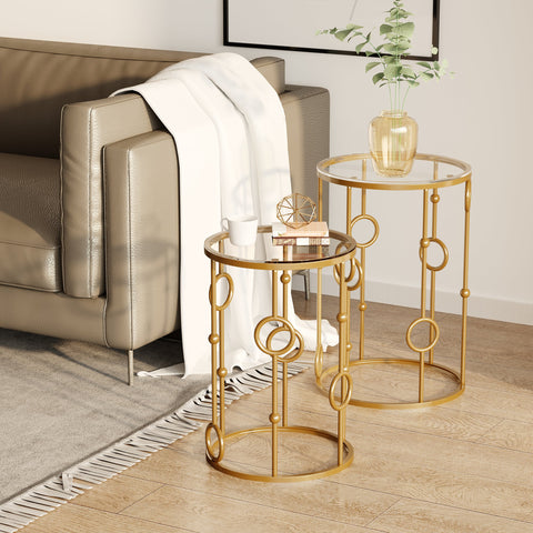 Rootz Side Tables Set - Round Coffee Tables - Art Deco Style - Elegant Design - Ø41x57cm, Ø36x51cm