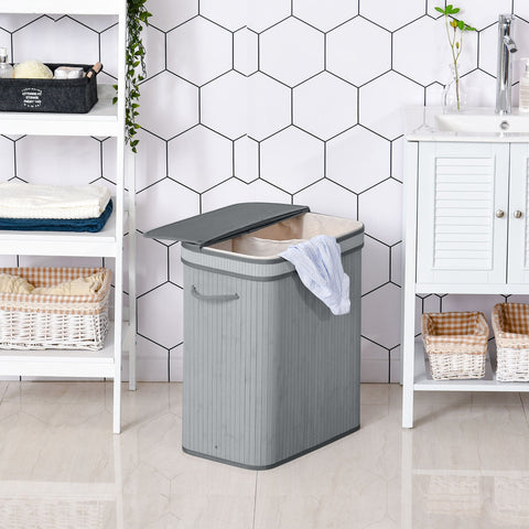 Rootz Bamboo Laundry Basket - 100L Clothes Hamper - Foldable Storage Bin - Water Resistant - 52cm x 32cm x 63cm - Grey