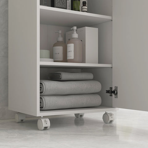 Rootz Bathroom Cabinet on Rollers - Mobile Storage Unit - Bathroom Organizer - Adjustable Shelves - 40 x 30 x 88 cm White Brown