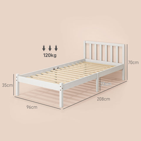Rootz Single Bed Frame - Pine Wood Bed - Natural Wood Frame - Storage Space - 208cm x 96cm x 70cm - White Frame - Mattress Not Included