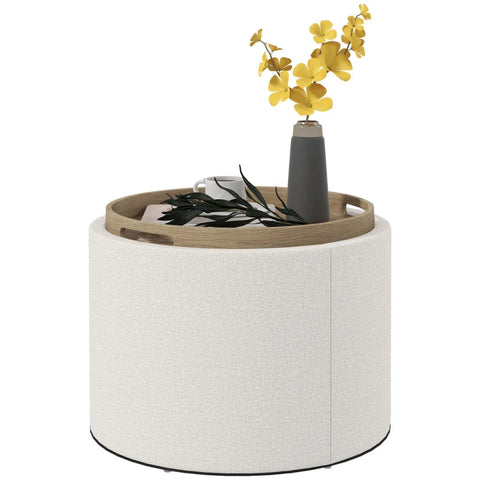 Rootz Stool - Upholstered Stool - Linen - Hidden Storage - Reversible Lid - Cream + Natural - 5.6cm x 56cm x 42cm