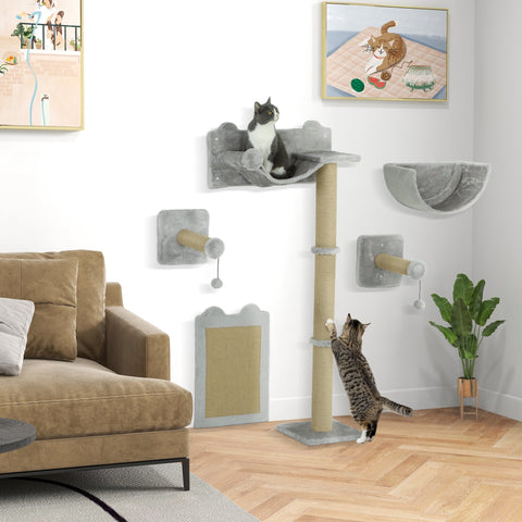 Rootz 5 Piece Cat Wall Climbing Set - Indoor Cat Playground - Cat Furniture - Space Saving - 60cm x 32cm x 140cm