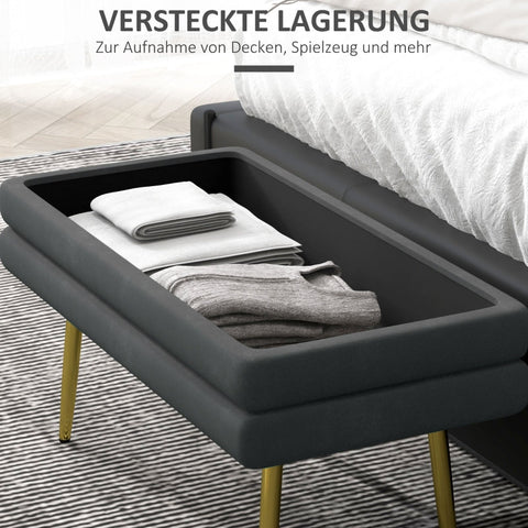 Rootz Upholstered Storage Bench - Accent Bench - Seating Bench - Modern Scandi Design - Ample Storage - Comfortable Seating - 79.5cm x 37.5cm x 43cm - Dark Gray
