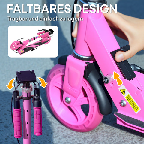 Rootz Children's Scooter - Double Brakes - Foldable Metal Kick Roller - Safe Rides - 73x36x73-89cm - For Ages 3-8 - Pink