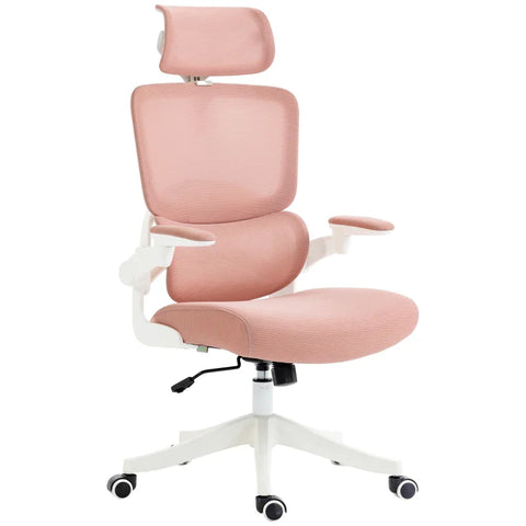 Rootz Office Chair - Computer Chair - Relaxation Chair - 1 Headrest - Folding Armrests - Pink - 62cm x 58cm x 133cm