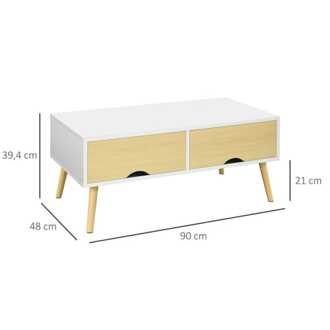 Rootz Coffee Table with Drawers - Modern Coffee Table - Scandinavian Table - Storage Solution - 90 x 48 x 39.4 cm