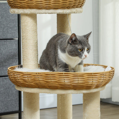 Rootz Cat Tree Climbing Tree - Kitty Playhouse - Feline Activity Center - 2 Baskets - Pillow Washable - 48x48x75.5 cm Brown & White