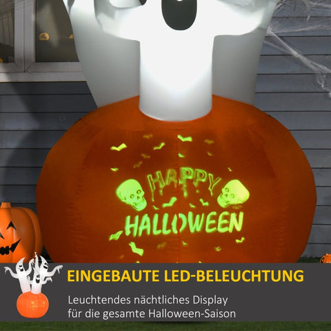 Rootz Inflatable Halloween Ghost with Pumpkin - Spooky Yard Decoration - LED Lighted Ghost - Durable Polyester - 170W x 90D x 180H cm