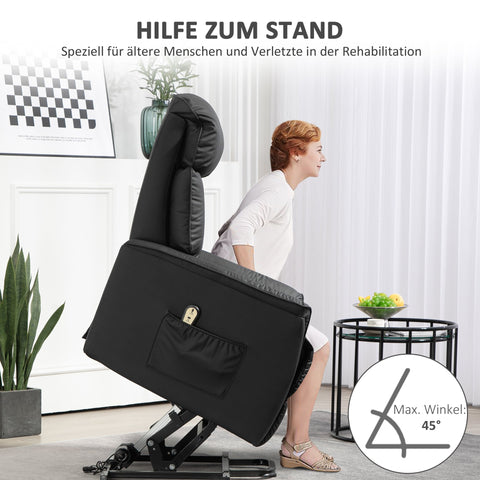 Rootz Electrical Up Armchair - TV Chair - Recliner Chair - Stand-Up Aid - Synthetic Leather - Black - 80cm x 94cm x 104cm