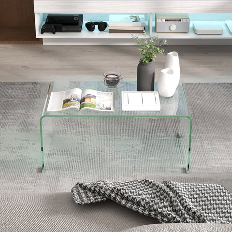 Rootz Glass Coffee Table - Living Room Table - Rectangular Transparent Table - Modern Design - Non-Slip Pads - 80cm x 45cm x 35cm