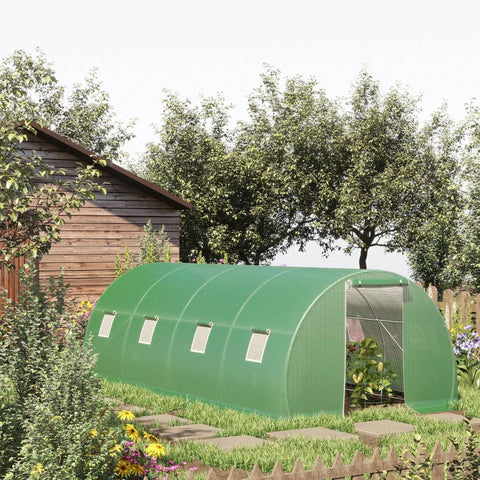 Rootz Greenhouse - Walk-in Film Greenhouse - 8 Windows with Fly Net - Heavy Duty - Steel Frame - Green - 6 x 3 x 2 m