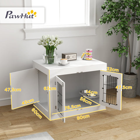 Rootz Dog Cage - Pet Kennel - Indoor Crate - Rotatable Bowls - Side Table - 80cm x 60cm x 63cm