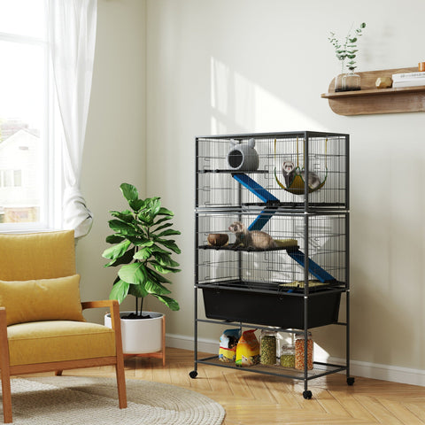 Rootz Small Animal Cage - Pet Cage - Rodent Enclosure - 5 Levels - Non-Slip Ramps - 88x48x150.5cm - Grey