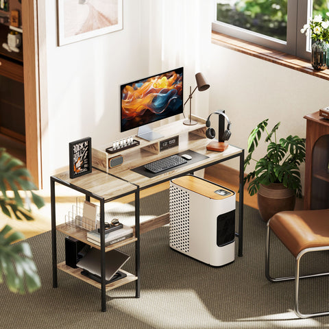 Rootz Computer Table Desk - Study Desk - Home Office Desk - Adjustable Shelves - 120cm x 48cm x 85.5cm