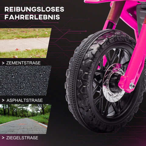 Rootz 12V Pink Electric Motorcycle for Children - Kids Ride-On - Children's Vehicle - Support Wheels - 105cm x 57cm x 62cm