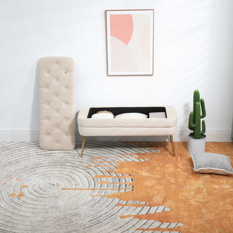 Rootz Pouf Bench - Ottoman - Velvet Storage Bench - Modern Design - 104cm x 40cm x 51cm