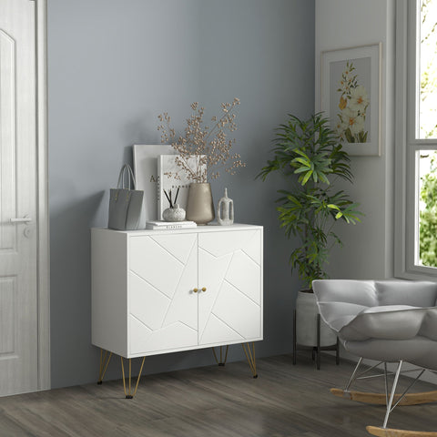 Rootz Storage Cabinet - Sideboard - Buffet Cabinet - Elegant Design - 80 x 40 x 80 cm - White & Gold
