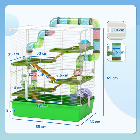 Rootz 5 Level Rodent Cage - Hamster Enclosure - Mouse Habitat - Spacious Play Area - 59cm x 36cm x 69cm