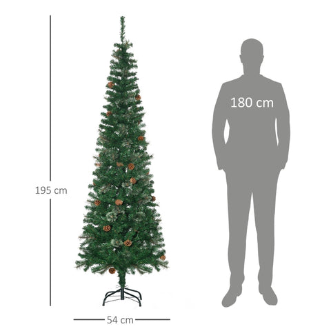 Rootz Slim Christmas Tree - Artificial Pine Tree - Pinecone Decor - Easy Assembly - Space-Saving Design - Flame Retardant - Ø54cm x 195cm