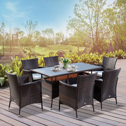 Rootz 7-Piece Polyrattan Garden Furniture Set - Outdoor Dining Set - Patio Furniture - Durable Construction - Comfortable Seating - Easy Maintenance - Table: 150L x 80W x 74H cm, Chairs: 61L x 60W x 85H cm