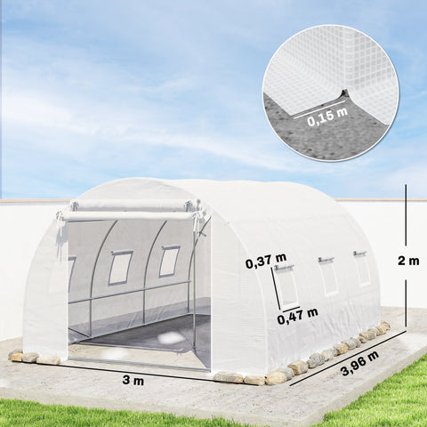Rootz Foil Greenhouse - Plastic Cover - Tunnel Greenhouse - Garden Plant Shelter - UV Protection - 396x300x200 cm - Mesh Door - Spacious & Stable