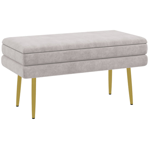 Rootz Bank Chest - Velvet Seat Bench - Storage Ottoman - Steel Legs - 79.5l x 37.5b x 43h cm - Elegant Storage Solution