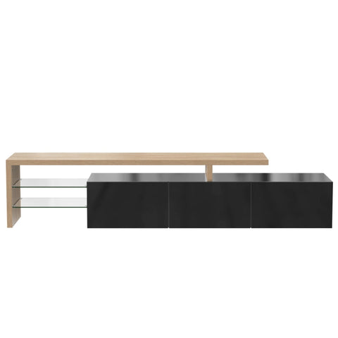 Rootz Elegant TV Cabinet - High Gloss Black - Wood Look - Glass Shelves - LED Lighting - 197.5L x 39W x 42H cm