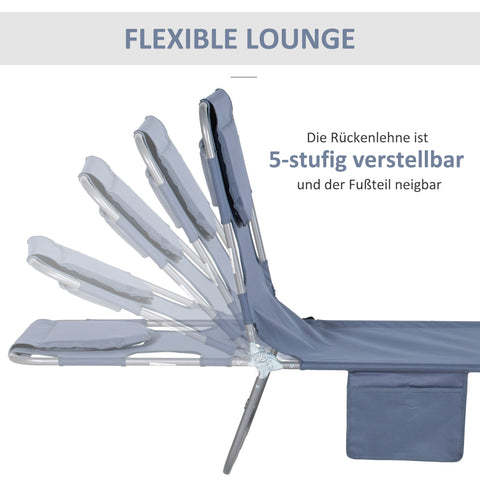 Rootz Garden Deck Chair - Sun Lounger - Massage Chair - Padded Facial Opening - Blue - 185cm x 55cm x 29cm