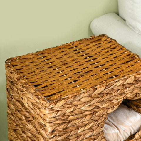 Rootz Cat Tower - Cat Scratching Post - Cat Condo - Water Hyacinth - Multi-level - Washable Cushions - 40cm x 31cm x 76cm